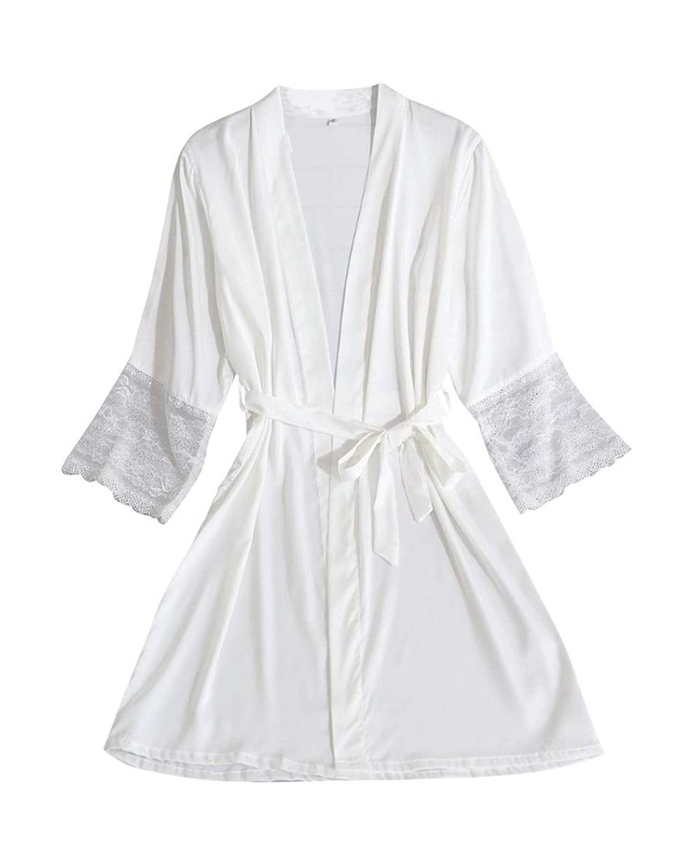 Women's Robes Pure Color Kimono Satin Robes Sexy Bathrobe Bride Party Loungewear Sleepwear with Belt - White - CN194CT78HO $1...