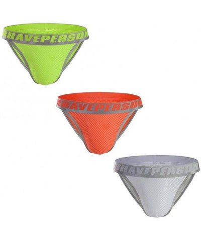 Men's Mesh Briefs Sexy Panties U Convex Bag Slim Briefs - 3p-orange+white+fluorescent Green - CV193TC0LCM $35.78 Bikinis