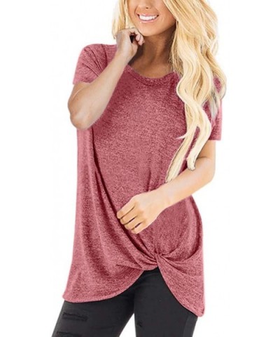 Women's Casual Solid Color Short Sleeve O-Neck Shirt Knotted Top T-Shirt - Red - CY1944R7SCE $18.64 Nightgowns & Sleepshirts