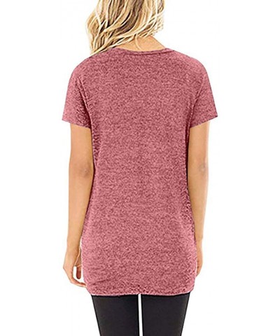 Women's Casual Solid Color Short Sleeve O-Neck Shirt Knotted Top T-Shirt - Red - CY1944R7SCE $18.64 Nightgowns & Sleepshirts