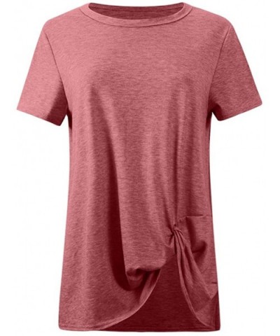 Women's Casual Solid Color Short Sleeve O-Neck Shirt Knotted Top T-Shirt - Red - CY1944R7SCE $18.64 Nightgowns & Sleepshirts