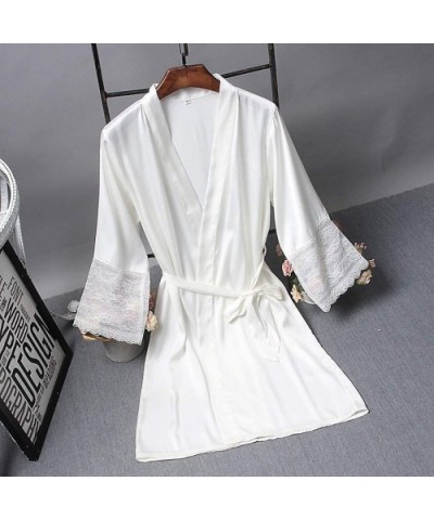 Women's Robes Pure Color Kimono Satin Robes Sexy Bathrobe Bride Party Loungewear Sleepwear with Belt - White - CN194CT78HO $1...