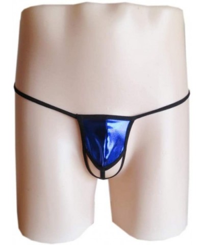 Men's Underwear Low Waist Mini Thong Patent Leather Panties-Sapphire_One Size - Sapphire - CS190SGM4A5 $39.86 G-Strings & Thongs