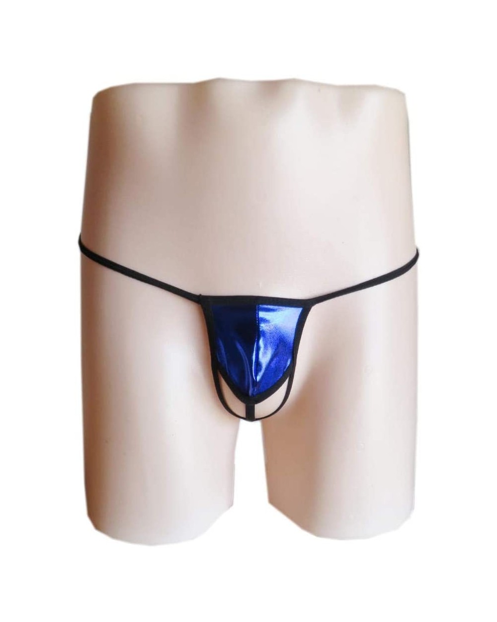 Men's Underwear Low Waist Mini Thong Patent Leather Panties-Sapphire_One Size - Sapphire - CS190SGM4A5 $39.86 G-Strings & Thongs