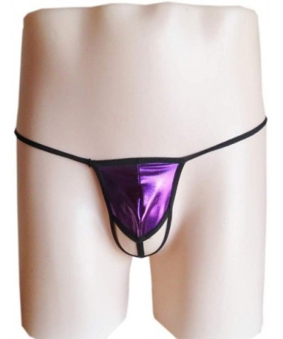 Men's Underwear Low Waist Mini Thong Patent Leather Panties-Sapphire_One Size - Sapphire - CS190SGM4A5 $39.86 G-Strings & Thongs