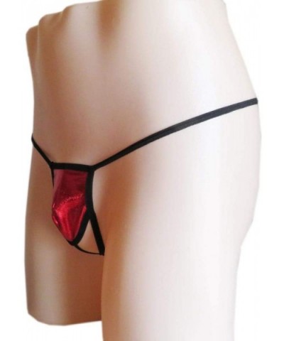 Men's Underwear Low Waist Mini Thong Patent Leather Panties-Sapphire_One Size - Sapphire - CS190SGM4A5 $39.86 G-Strings & Thongs