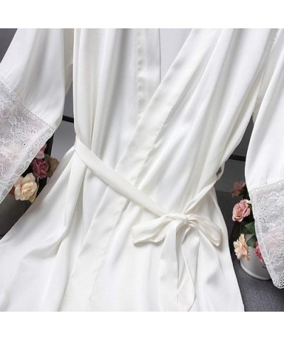 Women's Robes Pure Color Kimono Satin Robes Sexy Bathrobe Bride Party Loungewear Sleepwear with Belt - White - CN194CT78HO $1...