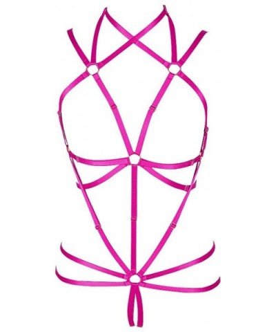 Full Body Harness Bra Garter Women's Lingerie cage Set Punk Gothic Belt Festival Rave Dance Apparel Plus Size - Rose Red - C3...