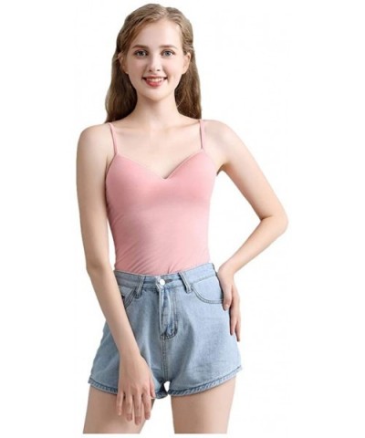 Womens Solid Camisole Ladies V-Neck Sleeveless Tank Tops Underwear Push Up Padded Vest - Pink - C81967YSRNM $12.56 Garters & ...