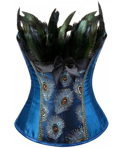 Women's Bustier Corset Sexy Satin Brocade Overbust Waist Cincher Shapewear Top - Blue Peacock - C018NRSD9OK $14.67 Bustiers &...