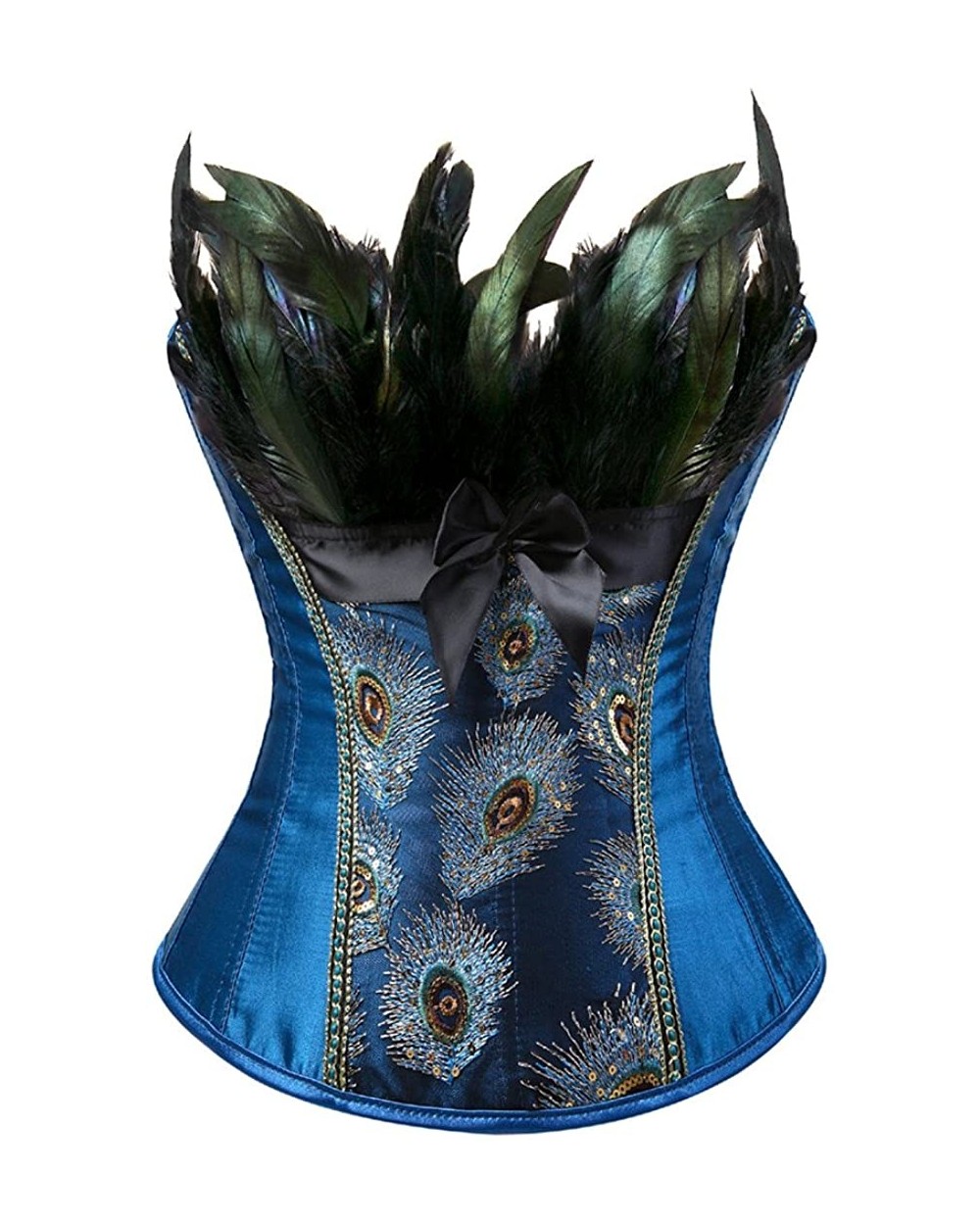 Women's Bustier Corset Sexy Satin Brocade Overbust Waist Cincher Shapewear Top - Blue Peacock - C018NRSD9OK $14.67 Bustiers &...