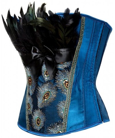 Women's Bustier Corset Sexy Satin Brocade Overbust Waist Cincher Shapewear Top - Blue Peacock - C018NRSD9OK $14.67 Bustiers &...