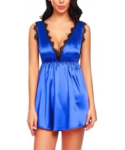 Babydoll Lingerie for Women Sexy Women Fashion Sleepwear Elastic High Waist Deep V-Neck Nightdress - Blue - C319E4QHYNU $67.4...