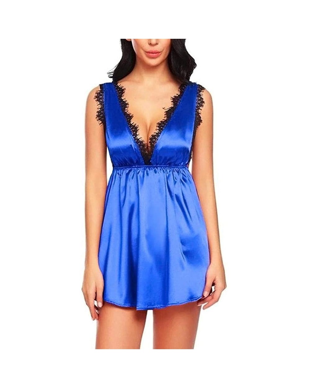 Babydoll Lingerie for Women Sexy Women Fashion Sleepwear Elastic High Waist Deep V-Neck Nightdress - Blue - C319E4QHYNU $67.4...