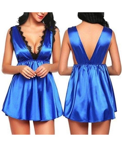 Babydoll Lingerie for Women Sexy Women Fashion Sleepwear Elastic High Waist Deep V-Neck Nightdress - Blue - C319E4QHYNU $67.4...