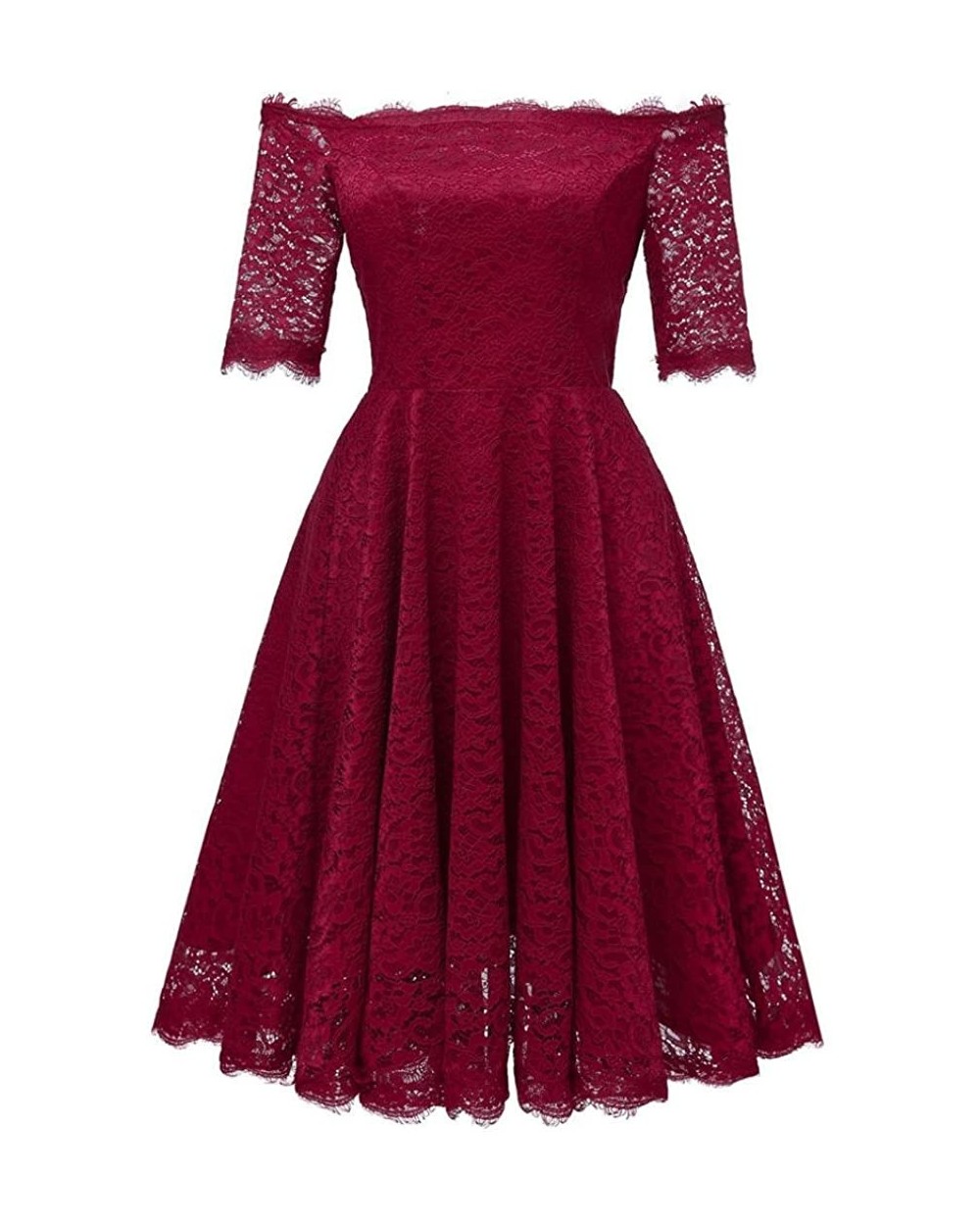 Off Shoulder Women Vintage Princess Floral Lace Cocktail Party Dress - Wine - CZ18GUM9C6U $55.89 Thermal Underwear