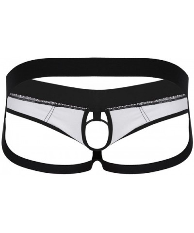 Mens Shiny Faux Leather Hollow Out Jockstrap Bikini Briefs with Metal O-Ring - Red - CH18YDMY0N4 $26.34 G-Strings & Thongs