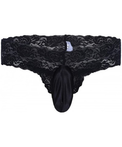 Men's Lacework Sissy Panties Crossdress Bikini Swim Brief Lingerie with Shiny Pouch - Black - CG185LEHL63 $25.99 Briefs