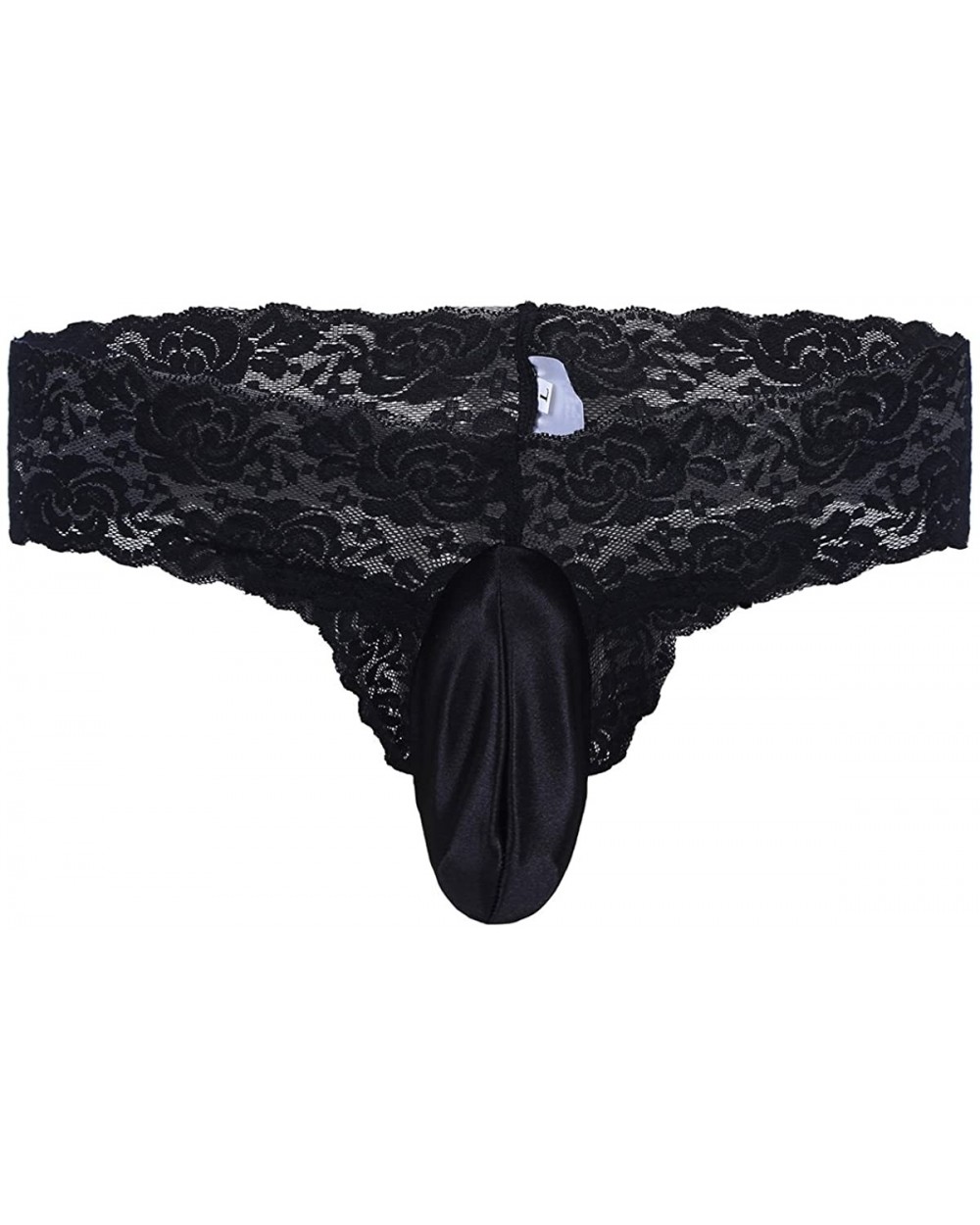 Men's Lacework Sissy Panties Crossdress Bikini Swim Brief Lingerie with Shiny Pouch - Black - CG185LEHL63 $25.99 Briefs