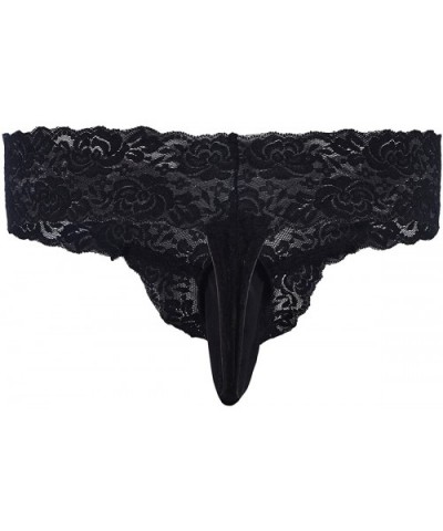 Men's Lacework Sissy Panties Crossdress Bikini Swim Brief Lingerie with Shiny Pouch - Black - CG185LEHL63 $25.99 Briefs