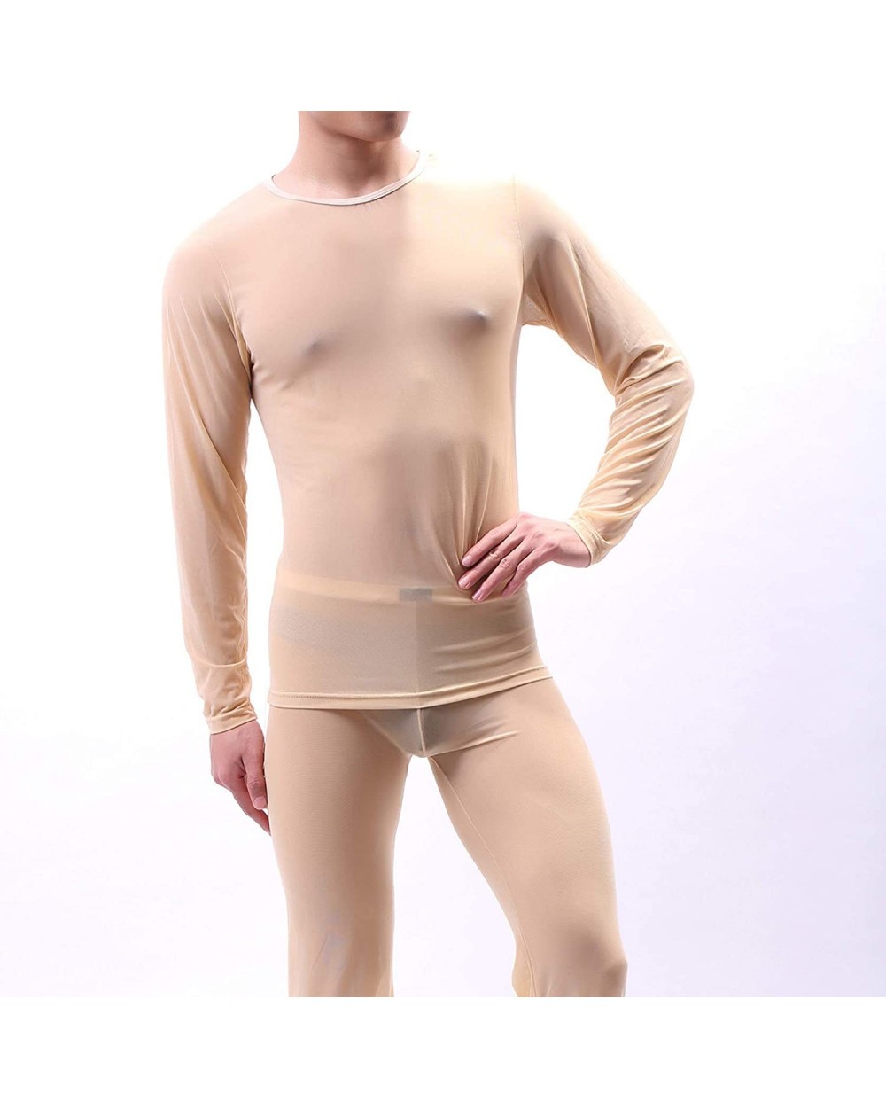 Men's Long Sleeve Ultra Thin See Through Stretch Sheer Mesh Lingerie Bodysuit Underwear - CT19DL4D7Q6 $26.75 Shapewear