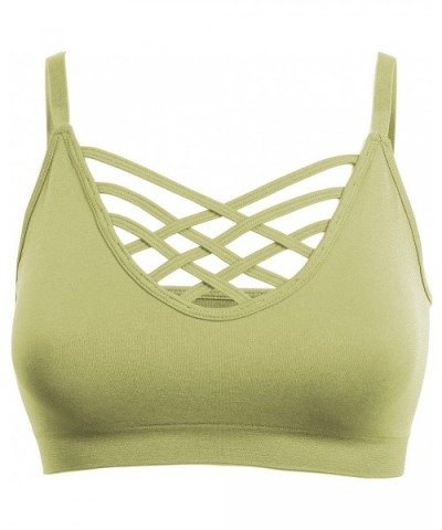 Womens Comfort Cami Crop Top Seamless Crisscross Front Strappy Bralette Sports Bra Top with Removable Pads (S~3XL) - [A001] S...