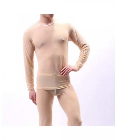 Men's Long Sleeve Ultra Thin See Through Stretch Sheer Mesh Lingerie Bodysuit Underwear - CT19DL4D7Q6 $26.75 Shapewear