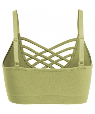 Womens Comfort Cami Crop Top Seamless Crisscross Front Strappy Bralette Sports Bra Top with Removable Pads (S~3XL) - [A001] S...