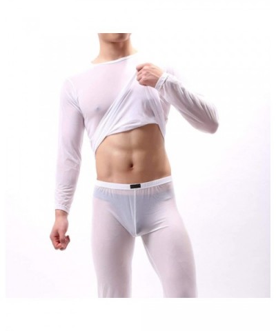 Men's Long Sleeve Ultra Thin See Through Stretch Sheer Mesh Lingerie Bodysuit Underwear - CT19DL4D7Q6 $26.75 Shapewear