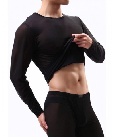 Men's Long Sleeve Ultra Thin See Through Stretch Sheer Mesh Lingerie Bodysuit Underwear - CT19DL4D7Q6 $26.75 Shapewear