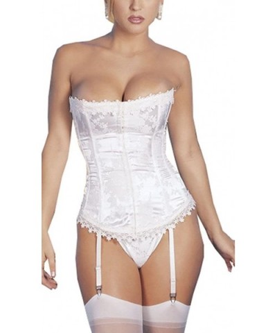 Adjustable Jacquard Waist Cincher Sexy Boned Corset Bustier with Garter G-String - CB11X2WDSQD $38.01 Bustiers & Corsets