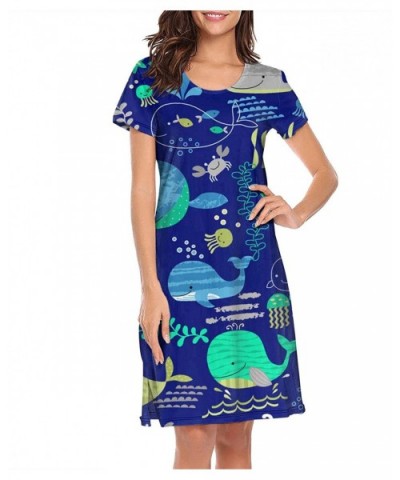 Womens Ladies Nightgowns Cartoon Whales Fun O-Neck Cool Short Sleeve Slip Dress - Cartoon Whales Fun - CB18XD366ON $43.01 Nig...