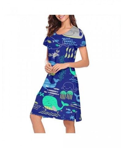 Womens Ladies Nightgowns Cartoon Whales Fun O-Neck Cool Short Sleeve Slip Dress - Cartoon Whales Fun - CB18XD366ON $43.01 Nig...