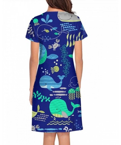 Womens Ladies Nightgowns Cartoon Whales Fun O-Neck Cool Short Sleeve Slip Dress - Cartoon Whales Fun - CB18XD366ON $43.01 Nig...