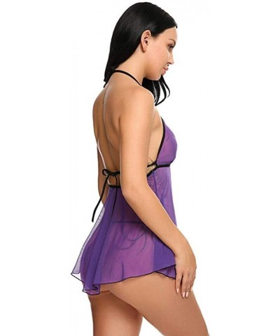 Women Solid Color Lingerie Hollow Backless Nightdress Sleepwear Pajamas S-3XL - Purple - C6199UTXQW9 $12.51 Nightgowns & Slee...