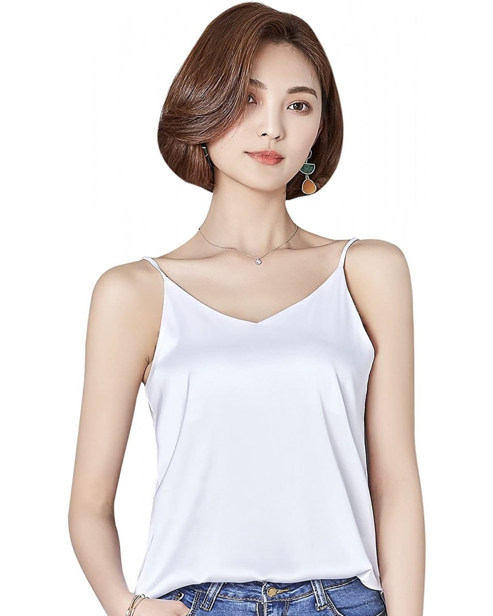 Women Silk-Feeling Camisoles Charmeuse Tank Tops - Style A-white - C9185D5IN5G $15.27 Camisoles & Tanks