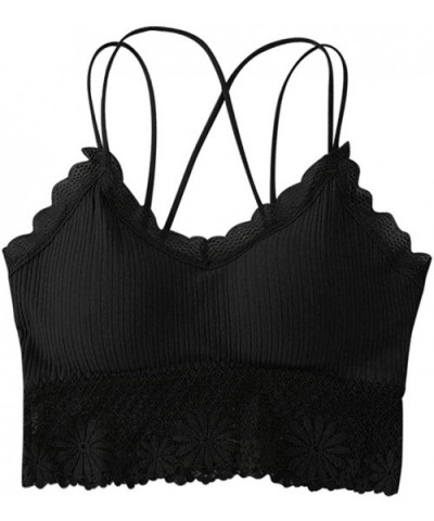 Women's Lace Bralette Padded Bandeau Bra with Straps Tube Bra Lace Camisole - Black - C91945A9KQZ $14.67 Bras