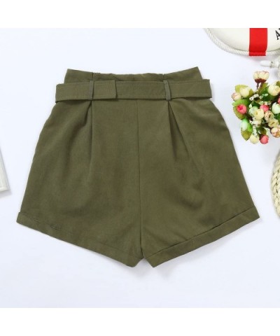 Women's Summer Comfortable High Waist Wide Leg Shorts Dungarees Overalls with Belt - Green - CR18TEMRHQT $17.34 Bottoms