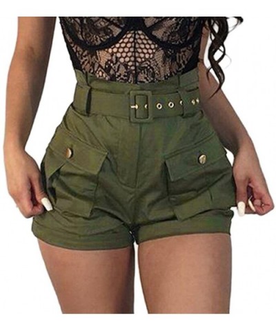 Women's Summer Comfortable High Waist Wide Leg Shorts Dungarees Overalls with Belt - Green - CR18TEMRHQT $17.34 Bottoms