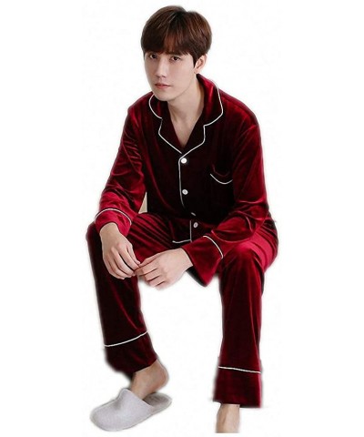 Burgundy Winter Sleepwear Sets Night Robe Women Mens Shirt Pants Suit Pajamas Casual Home Wear Nightwear Sleep Bath Gown - Bu...