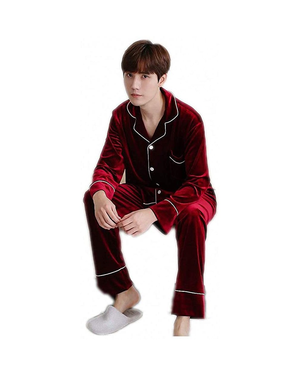 Burgundy Winter Sleepwear Sets Night Robe Women Mens Shirt Pants Suit Pajamas Casual Home Wear Nightwear Sleep Bath Gown - Bu...