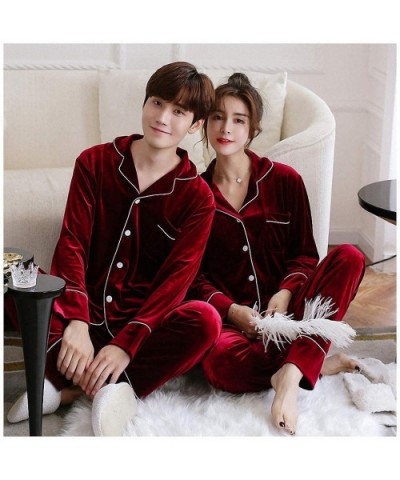 Burgundy Winter Sleepwear Sets Night Robe Women Mens Shirt Pants Suit Pajamas Casual Home Wear Nightwear Sleep Bath Gown - Bu...