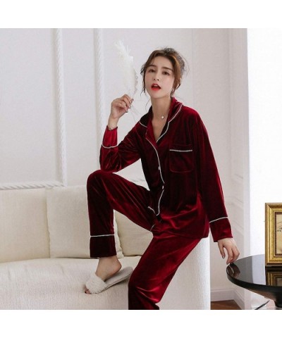 Burgundy Winter Sleepwear Sets Night Robe Women Mens Shirt Pants Suit Pajamas Casual Home Wear Nightwear Sleep Bath Gown - Bu...