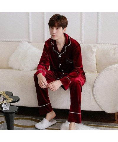 Burgundy Winter Sleepwear Sets Night Robe Women Mens Shirt Pants Suit Pajamas Casual Home Wear Nightwear Sleep Bath Gown - Bu...