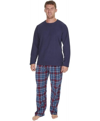 Mens Microfleece Lounge Pajama Top and Bottom Set - Navy - CE18KR7ZLH0 $56.30 Sleep Sets