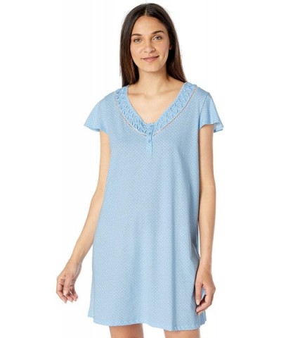 Women's Pajama Short Sleeve Pj Sleepdress - Dot Light Blue - CR18RY9I224 $41.57 Sets