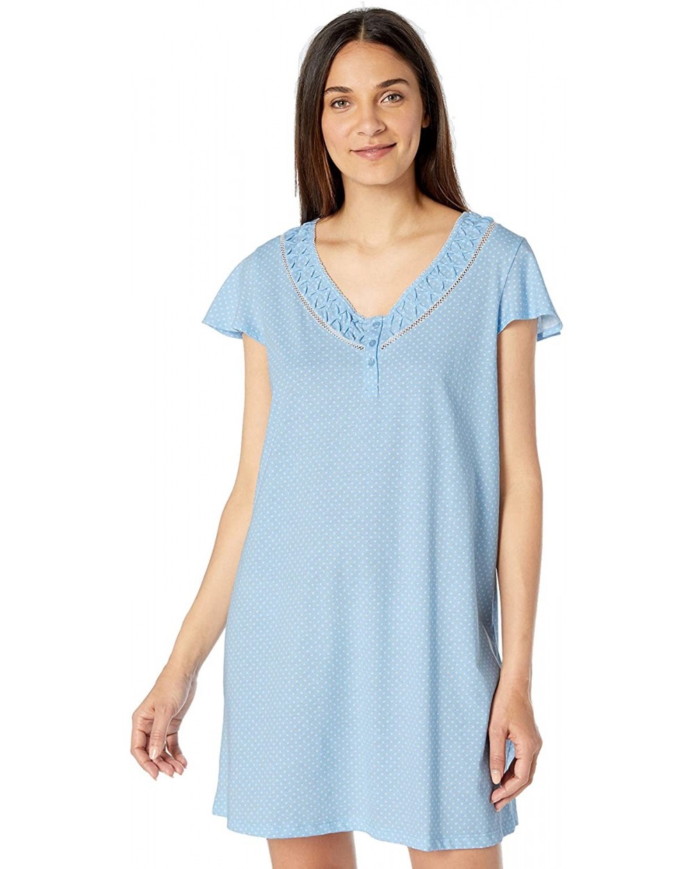 Women's Pajama Short Sleeve Pj Sleepdress - Dot Light Blue - CR18RY9I224 $41.57 Sets