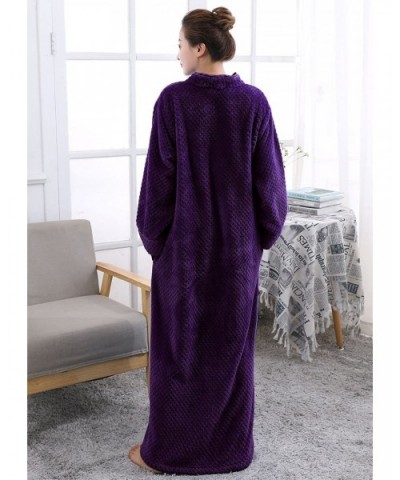 Women's Zip Front Bathrobe Soft Warm Long Fleece Plush Robe Plus Size Full Length Housecoat Sleepwear Dressing Gown - Purple ...