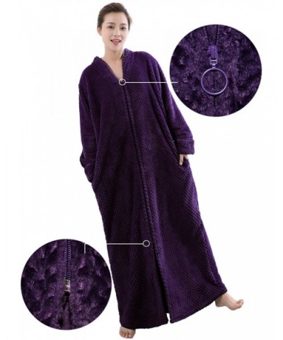 Women's Zip Front Bathrobe Soft Warm Long Fleece Plush Robe Plus Size Full Length Housecoat Sleepwear Dressing Gown - Purple ...