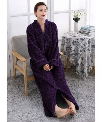 Women's Zip Front Bathrobe Soft Warm Long Fleece Plush Robe Plus Size Full Length Housecoat Sleepwear Dressing Gown - Purple ...